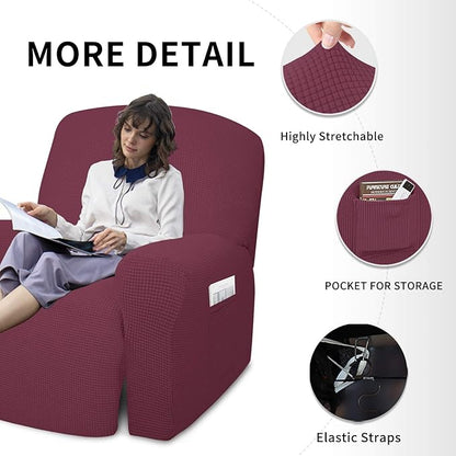 Easy-Going 4 Pieces Oversized Recliner Stretch Sofa Slipcover Sofa Cover Furniture Protector Couch Soft with Elastic Bottom Polyester Spandex Jacquard Fabric Small Checks ASHRose,X-Large