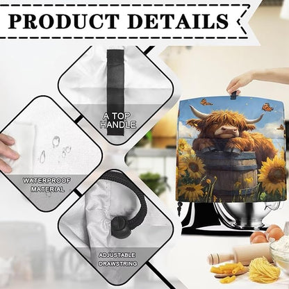 Kitchen Aid Stand Mixer Covers Highland Cow Sunflower Kitchen Appliance Dust Covers Protective Compatible with 4.5-5 Quart Kitchen Aid Stand Mixer