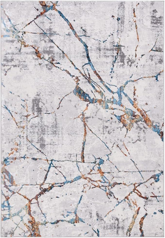 SAFAVIEH Amelia Collection X-Large Area Rug - 12' x 15', Grey & Blue Gold, Modern Abstract Design, Non-Shedding & Easy Care, Ideal for High Traffic Areas in Living Room, Bedroom (ALA293M)