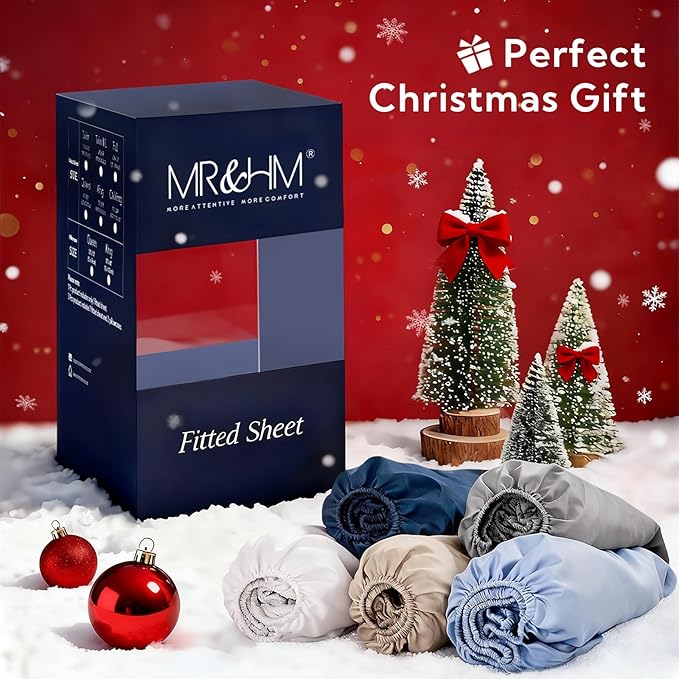 MR&HM Twin XL Fitted Sheet Only, Ultra-Soft Rayon Derived from Bamboo & Polyester Blend, Silky & Breathable, 15" Deep Pocket with Elastic Straps, Cooling Fitted Sheet for Hot Sleepers, White