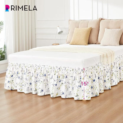 RIMELA Sweet Blueberry Bed Skirt Queen Size 15 Inch Drop, Elastic Bed Skirting for Bed Frame, Bedding Dust Ruffle Easy to Install, Lightweight Wrap Around Adjustable Bedskirt,Bedroom Decor