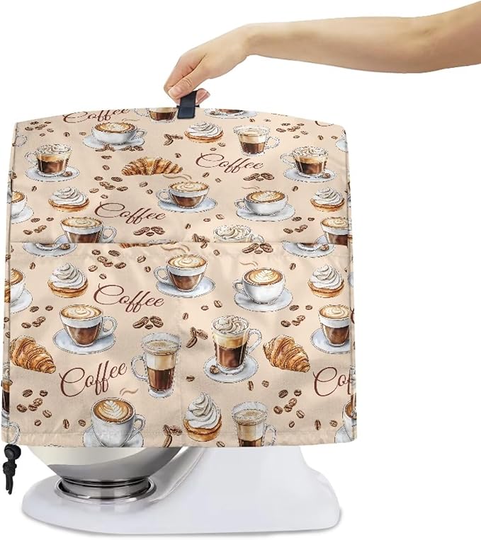 Coffee Pattern Mixer Covers Universal Stand Mixer Dust Cover Compatible with 4.5-5 Qt Kitchen Aid Mixer Small Appliance Protector