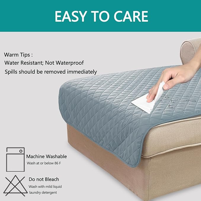 U-NICE HOME Sectional Couch Cover for Dogs Chaise Lounge Reversible Sofa Cover Furniture Protector Cover for Pets with Elastic Adjustable Strap (Chaise Lounge, Light Blue/Beige)
