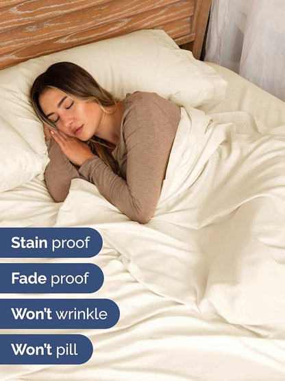 Extra Deep Pocket Full Sheets - 4 Piece Breathable & Cooling Bed Sheets - Hotel Luxury Bed Sheet Set - Soft, Wrinkle Free & Comfy - Easily Fits Extra Deep Mattresses - Deep Pocket Off White Sheets Set