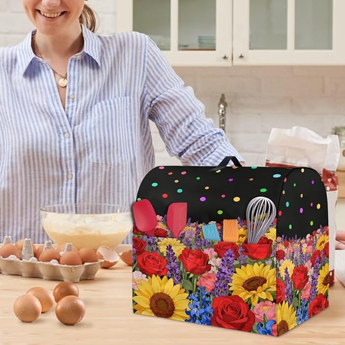 Stand Mixer Covers Compatible with 4.5-5 Quart Colorful Flowers Kitchen Aid Mixer Fit All Tilt Head Bowl Lift Models Easy Clean Mixer Covers