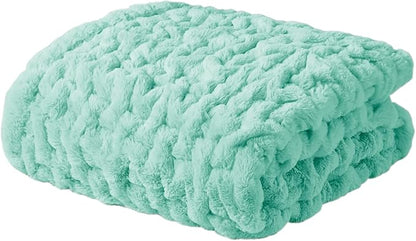 Madison Park Ruched Luxury Throw Premium Soft Cozy Brushed Long Faux Fur For Bed, Couch or Sofa, 50"x60", Aqua