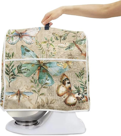 Butterfly Mixer Covers for Stand Mixers 6-8 Quart Vintage Stand Mixer Cover for Small Kitchen Appliance Food Processor Cover with Top Handle and Accessories Pocket Farmhouse Home Decor