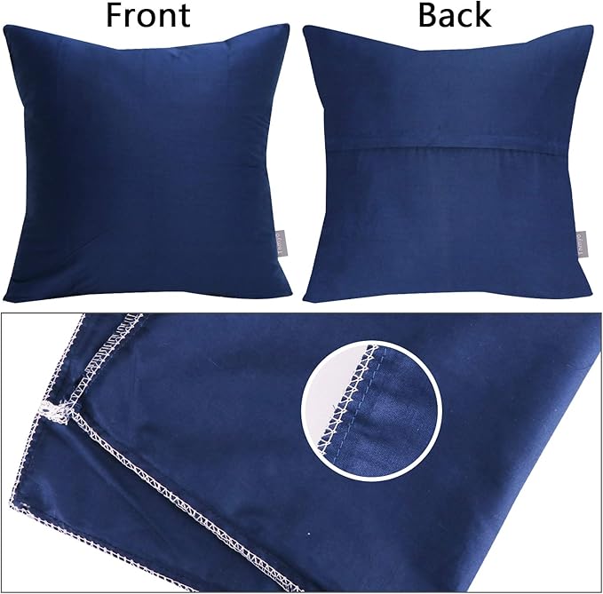 Thmyo 4-Pack 100% Cotton Comfortable Solid Decorative Throw Pillow Case Square Cushion Cover Pillowcase Sublimation Blank Pillow Covers Christmas DIY Throw Pillowcase(20x20inch/50x50cm,Midnight Blue)