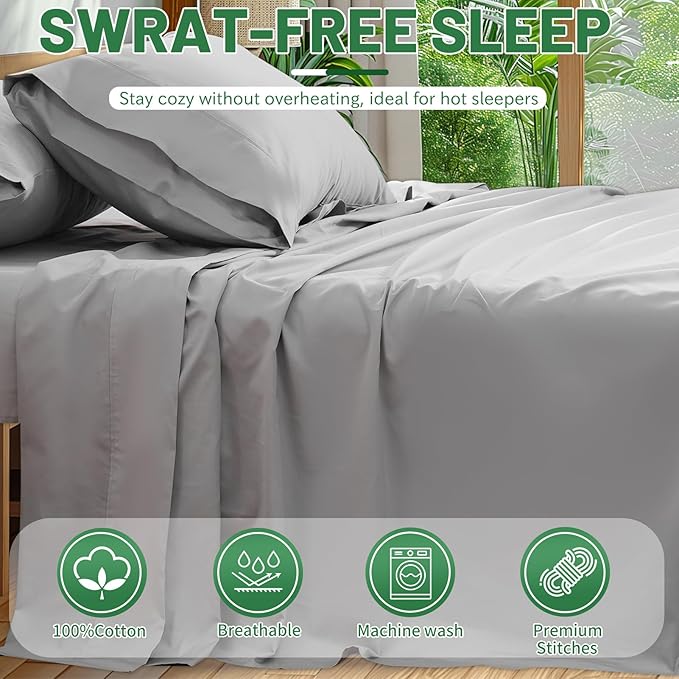 Extra Deep Pocket King Sheets 18-24 Inch 100% Egyptian Cotton 1000 Thread Count Sateen Weave Soft Breathable 4 Pieces（King，Grey）