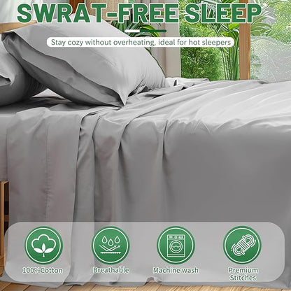 Extra Deep Pocket California King Sheets 18-24 Inch 1000 Thread Count 100% Egyptian Cotton Sateen Weave Soft Breathable 4 Pieces（California King,Grey）