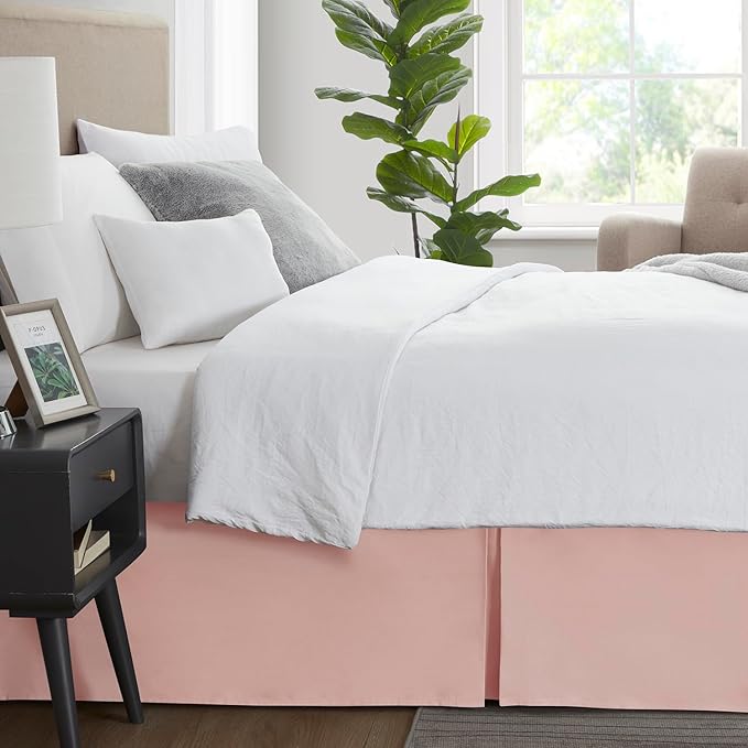 Nestl Peach Beige Full Bed Skirt - Full Size Bed Skirt 14 Inch Drop - Brushed Microfiber Bed Skirts - Hotel Quality Pleated Bed Skirt - Shrinkage & Fade Resistant