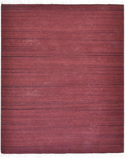 Rugsotic Carpets Hand Woven Flat Weave Kilim Wool 6'x9' Area Rug Solid Dark Red D00111