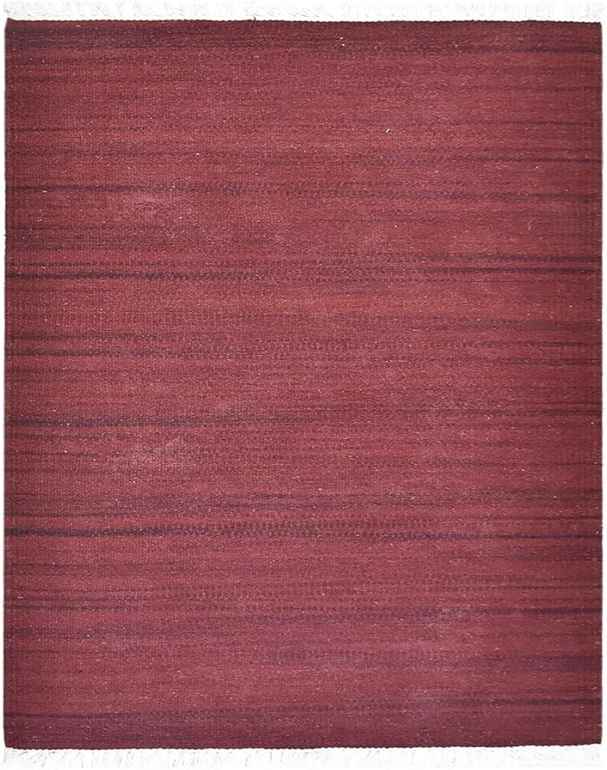 Rugsotic Carpets Hand Woven Flat Weave Kilim Wool ECO-Friendly Area Rugs - 7'x9', Rectangle Shape, Dark Red Color, Solid Plain Design, Low Pile Handmade Rugs for Living Room, Bed Room (D00111)