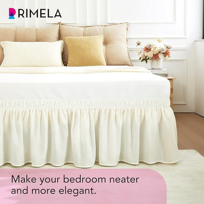 RIMELA Bed Skirt King Size Cream18 Inch Drop, Wrap Around Elastic Bedskirt, Dust Ruffle for Adjustable Bed Base Soft Durable Fabric Machine Washable Easy to Install Bed Skirts