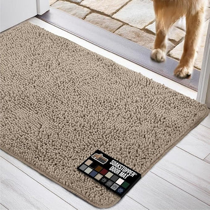 GORILLA GRIP SOAKSTOPPER Dog Door Mat, 36x24 Machine Washable Rug Absorbent Doormat Captures Moisture Mud Dirt, Quick Dry Soft Chenille Entryway Rugs Indoor Entrance Mats for Dog Paws, Beige