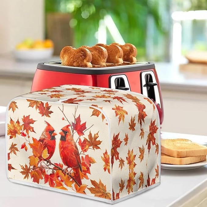 Cardinal Printed 2 Slice Kitchen Machine Covers, Maple Leaves Print Toaster Cover Fits Most Standard Toaster, Small Kitchen Appliance, Bread Maker Protector