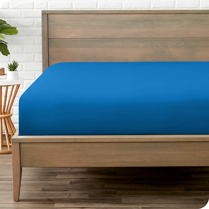 Bare Home Fitted Bottom Sheet Twin XL Size - Premium 1800 Microfiber - Ultra-Soft Hotel Luxury - Deep Pocket - Durable and Long Lasting (Twin XL, Medium Blue)