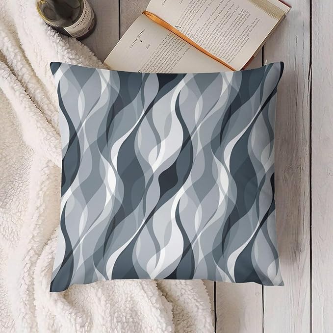 Blue Throw Pillow Covers Modern Abstract Blue and Grey Striped Decorations for Bedroom Living Room Farmhouse Sofa Pillows Bed Couch 16x16 Inch