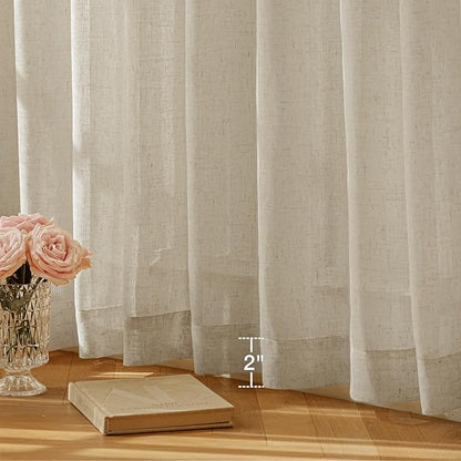 Anmao Natural Linen Curtains for Living Room 54 Inch Length 2 Panels Set, Light Filtering Semi Sheer Window Curtain Drapes for Bedroom with Curtain Rings and Clips, 52 Inch Wide Each Panel, Linen