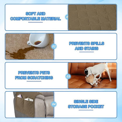 uxcell 3 PCS Armrest Covers, Couch Arm Cover Furniture Protect Slide Recliner Chair Armchair Covers with Side Storage Pocket for Sofa Recliner, Camel