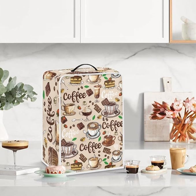 Mumeson Coffee Cup Design Coffee Maker Cover Stain Resistant Washable Covers with Handle Home Appliance Dust Cover for Home Kitchen Decor, Large