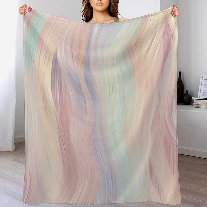 Fashion Gradient Blanket, Modern Abstract Art Colorful Pink Painting Strokes Pattern Soft Warm Cozy Plush Flannel Covers for Livingroom Bedroom Couch Chair Camping Travel Home Decor Tapestry 60x80in