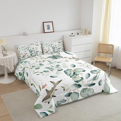 Erosebridal Girls Kawaii Animal Bedding Toddler Size Cute Shark Comforter Set, Cartoon Wildlife Duvet Insert Green Leaf Quilt Comforter, Spring Plant Bedding Comforters & Sets Child Kids Bedroom Decor