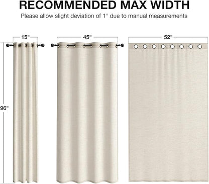 Anmao Flax Linen Curtains for Living Room 96 Inch Length 2 Panels Set, Light Filtering Sheer Window Curtain Drapes for Bedroom with Nickel Grommet, 52 Inch Wide Each Panel, Ivory Color