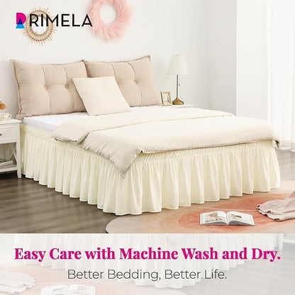 RIMELA Butter Yellow Bed Skirt King Size 15 Inch Drop, Elastic Bed Skirting for Bed Base and Frame, Lightweight Wrap Around Adjustable Bedskirt, Bedding Dust Ruffle Easy to Install
