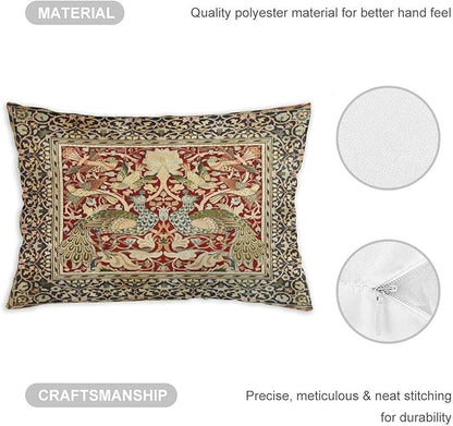 Vintage Peacock Floral William Morris Throw Pillow Covers 12x20 Inch Aesthetic Pillow Velvet Decorative Pillowcase Home Decor Living Room Cushion Case for Bed Sofa Couch