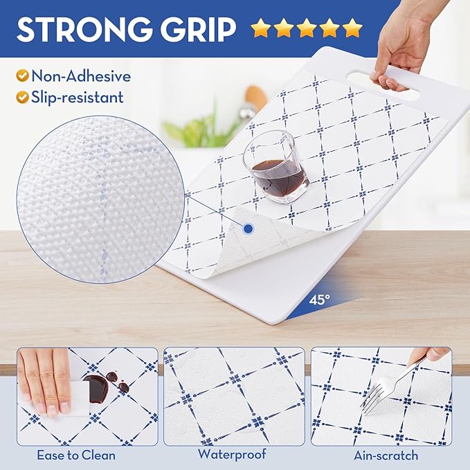 Drawer Shelf and Cabinet Liner, Thick Strong Grip,Shelf Liners Non-Adhesive Liners Protect Kitchen Cabinets and Cupboard, Bathroom Drawers,Under Sink Mat, 17.5IN X 30FT, Blue Stripe