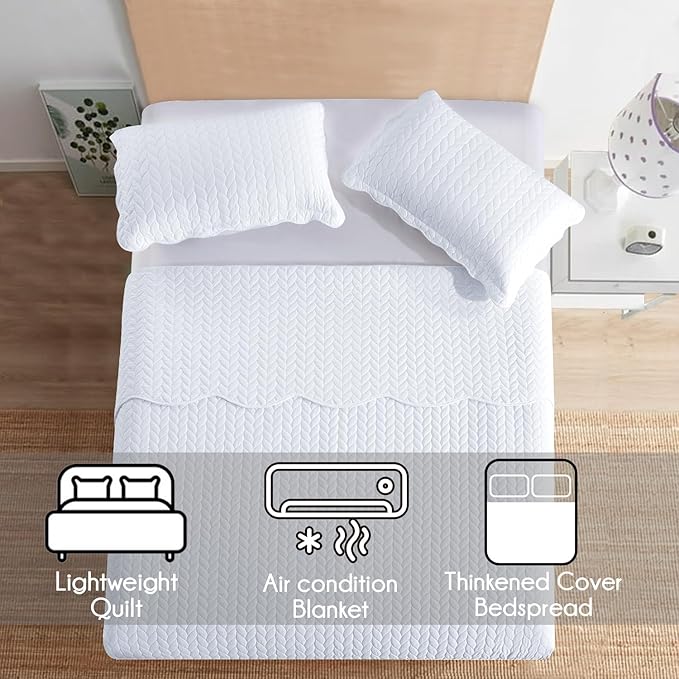 IR Imperial Rooms Twin Quilt Bedding Set Size (68” x 86”) + 1 Pillow Shams (20” x 26” + 2”) - 2 Pcs All Season Lightweight Reversible Microfiber Coverlet Embossed Quilt Bedspread (White)