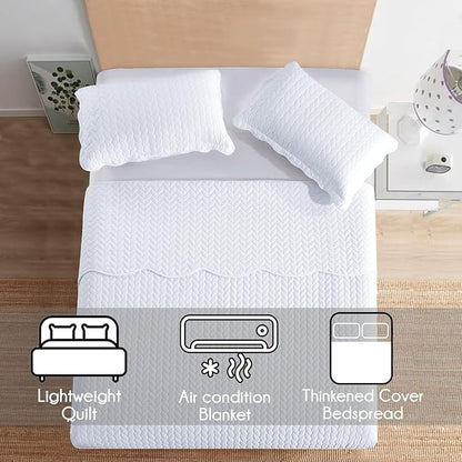 IR Imperial Rooms Twin Quilt Bedding Set Size (68” x 86”) + 1 Pillow Shams (20” x 26” + 2”) - 2 Pcs All Season Lightweight Reversible Microfiber Coverlet Embossed Quilt Bedspread (White)