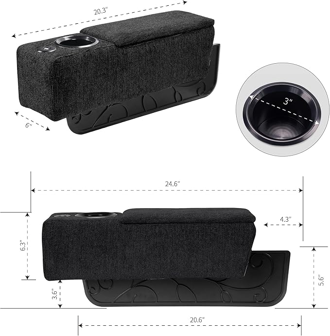 Multifunctional Sofa Armrest, Couch Armrest with Wireless Charge Stand, Removable Couch Caddy with Storage,Including LED Reading Light, Midnight