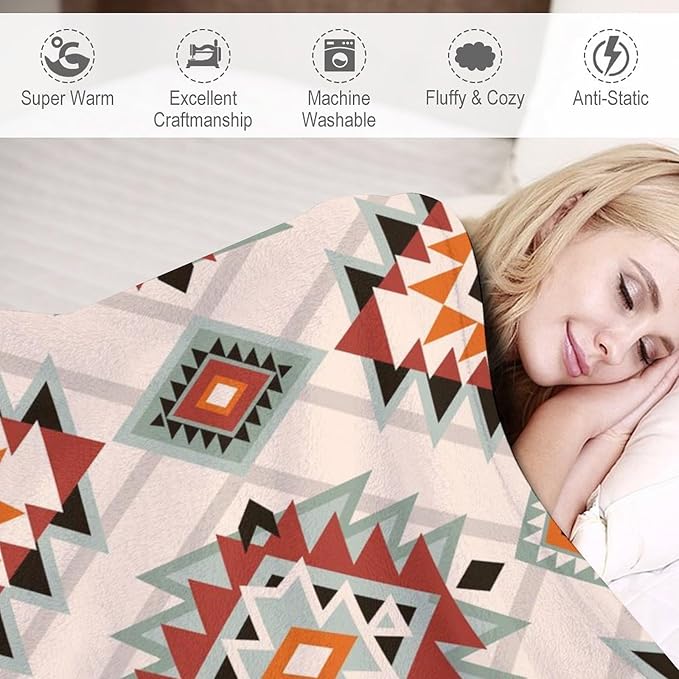 Southwest Style Blanket, Boho Geometric Print Throw Blanket Tribal Aztec Blanket for Couch Bed Sofa Cover Throw Home DéCor 50"x60"
