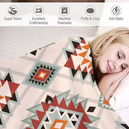 Southwest Style Blanket, Boho Geometric Print Throw Blanket Tribal Aztec Blanket for Couch Bed Sofa Cover Throw Home DéCor 50"x60"
