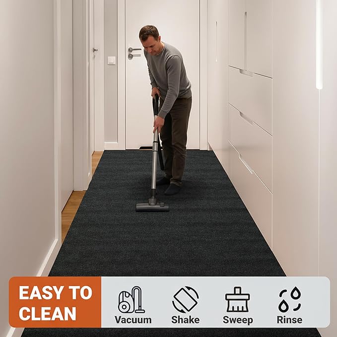 Nisorpa Carpet Runner, 4 x 16.4FT Indoor Outdoor Floor Mat with Non-Slip TPE Rubber Backing Commercial Carpet Runner Hallways Area Rugs for Kitchen Balconies Living Room Dining Room (Dark Gray)