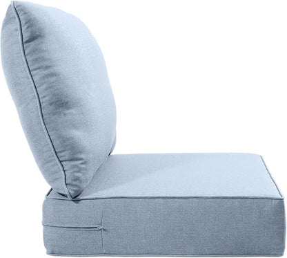 Luxury 24x24x6 Inch Patio Chair Cushions Set of 3 - Memory Foam Deep Seat Water-Resistant Patio Cushion for Lawn Dining Rocking Swivel Chairs Loveseat 3-Seater Sectional Sofa - Baby Blue