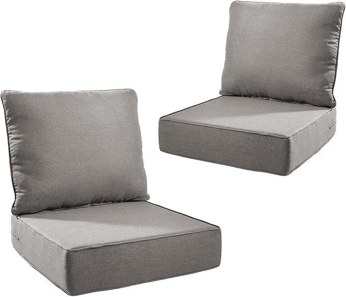 Outdoor Cushion Set for Furniture Patio Furniture, UV Resistant, Water Resistant - 6 Inch Thick Foam Garden Cushions– 22x24 Inch Patio Seat Covers for Chair/Sofa/Couch | Grey | 2-Pack |