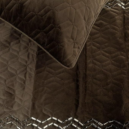 The HomeCentric King Queen Twin Brown Designer Queen 74"x18" Bed Runner Without Pillow Cover, Quilted & Crystals Bed Scarf on Velvet Fabric - Brown Diamond Symphony