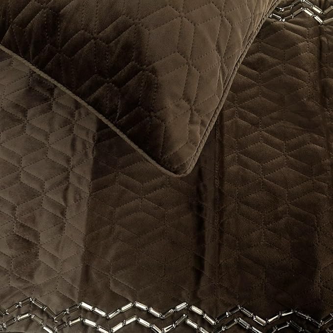 The HomeCentric King Queen Twin Brown Designer CA King 86"x18" Bed Runner with 2 Pillow Cover, Quilted & Crystals Bed Scarf on Velvet Fabric - Brown Diamond Symphony