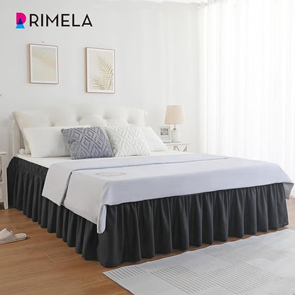 RIMELA Bed Skirt Wrap Around Elastic Dust Ruffles Solid Color Wrinkle and Fade Resistant with Adjustable Elastic Belt Easy to Install Black for Queen Size 18 Inch Drop