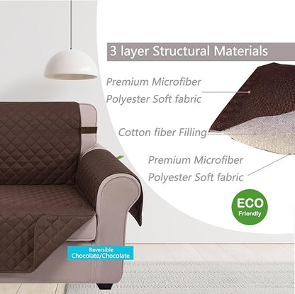 U-NICE HOME 4 Seater Sofa Cover 91 Inch Large Couch Covers for 4 Cushion Couch with Elastic Straps Water Resistant Furniture Protector Cover for Pets Cat (Sofa XX-Large, Chocolate/Chocolate)