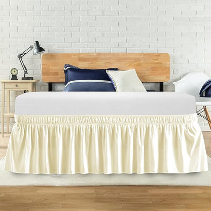 King Bed Skirt, Elastic Wrap Around Bed Skirt King Size, Bed Skirts for Adjustable Bed, Easy Fit with 14" Drop Length Tailored Drop Dust Ruffle (Light Yellow)