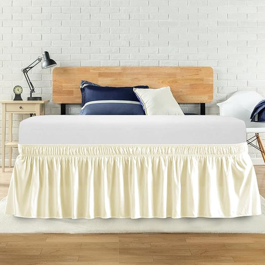 Twin Bed Skirt, Elastic Wrap Around Bed Skirt Twin Size, Bed Skirts for Adjustable Bed, Easy Fit with 14" Drop Length Tailored Drop Dust Ruffle (Light Yellow)
