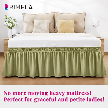 RIMELA Sage Green Bed Skirt Twin Size 15 Inch Drop, Elastic Bed Skirting for Bed Base and Frame, Bedding Dust Ruffle Easy to Install, Wrap Around Adjustable Bedskirt