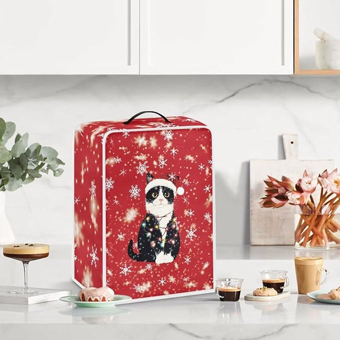 Coffee Maker Cover - Christmas Cat Dust Protector - Small Mixer Machine Covers - Washable Foldable