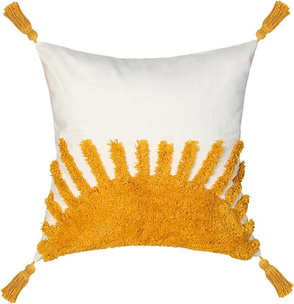 Adabana Boho Throw Pillow Covers 20x20, Decorative Tufted Pillows Cover for Couch Bed, Sun Sunshine Pillow Cover for Kids