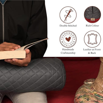 Neck Roll Pillow Cushion Cover, 18x6 Inch Full Moon Round Bolster Pillow Case, Cylinder Soft Lambskin Leather Pillowcase for Head, Spine & Neck Support During Sleep - Quilted Charcoal Grey Pack of 1