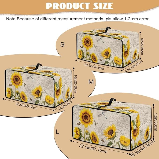 Microwave Oven Dust Cover Waterproof Toaster Oven Cover with Top Handle Dust-Proof Kitchen Appliance Protector Dirt and Fingerprint Protection, Sunflower Dragonfly Butterfly Letter Print, S